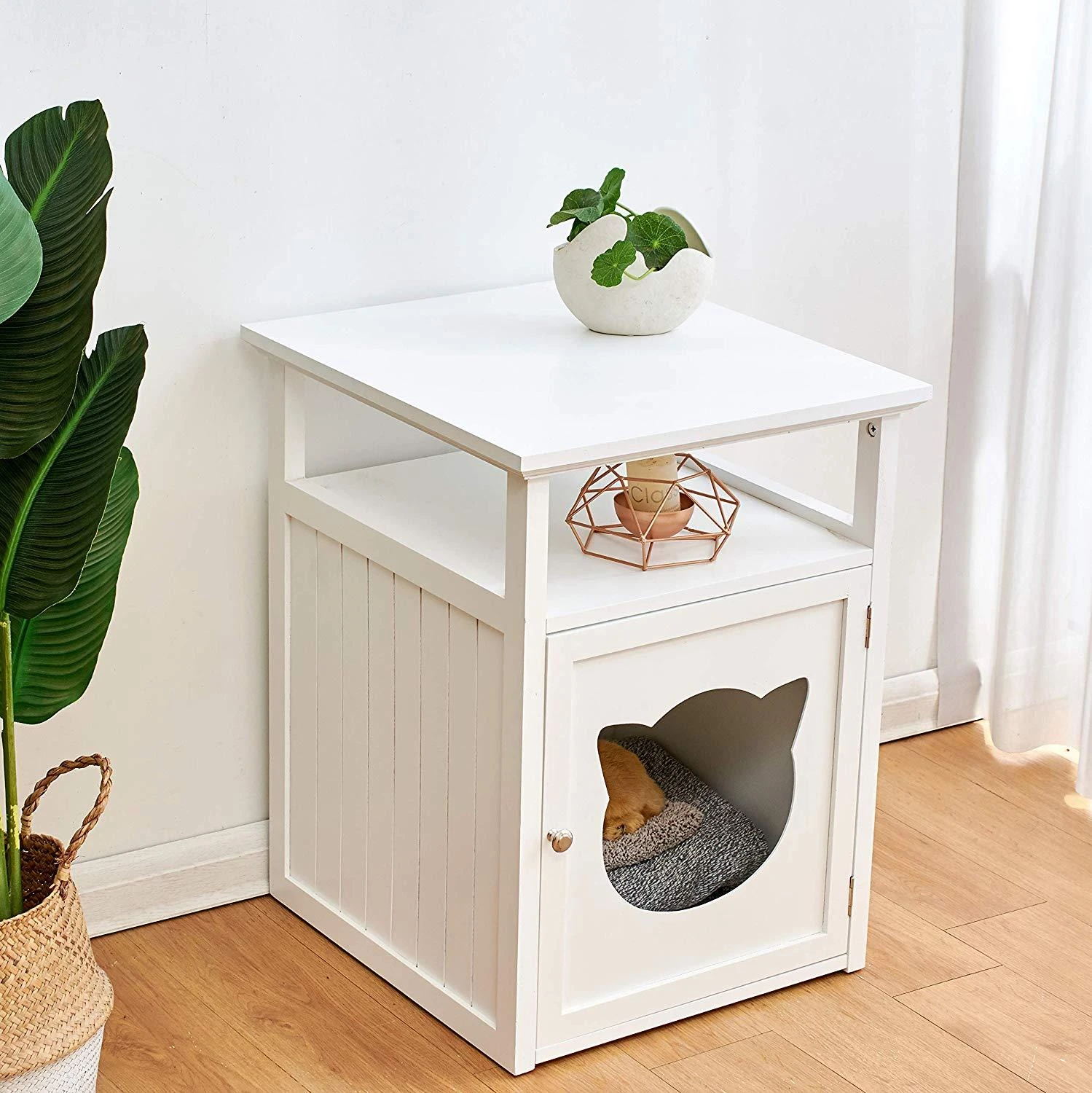 Bastet Wooden Cat Cave Bedside Cabinet Litter Box Cat House Nightstand White 3 Bastet Wooden Cat Cave Bedside Cabinet Litter Box Cat House Nightstand White - Image 3