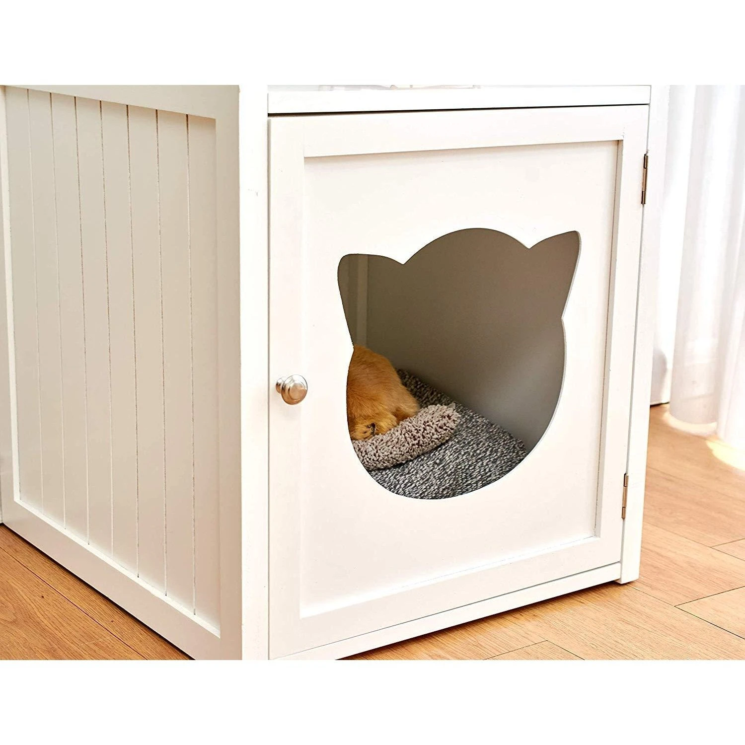 Bastet Wooden Cat Cave Bedside Cabinet Litter Box Cat House Nightstand White 5 Bastet Wooden Cat Cave Bedside Cabinet Litter Box Cat House Nightstand White - Image 5