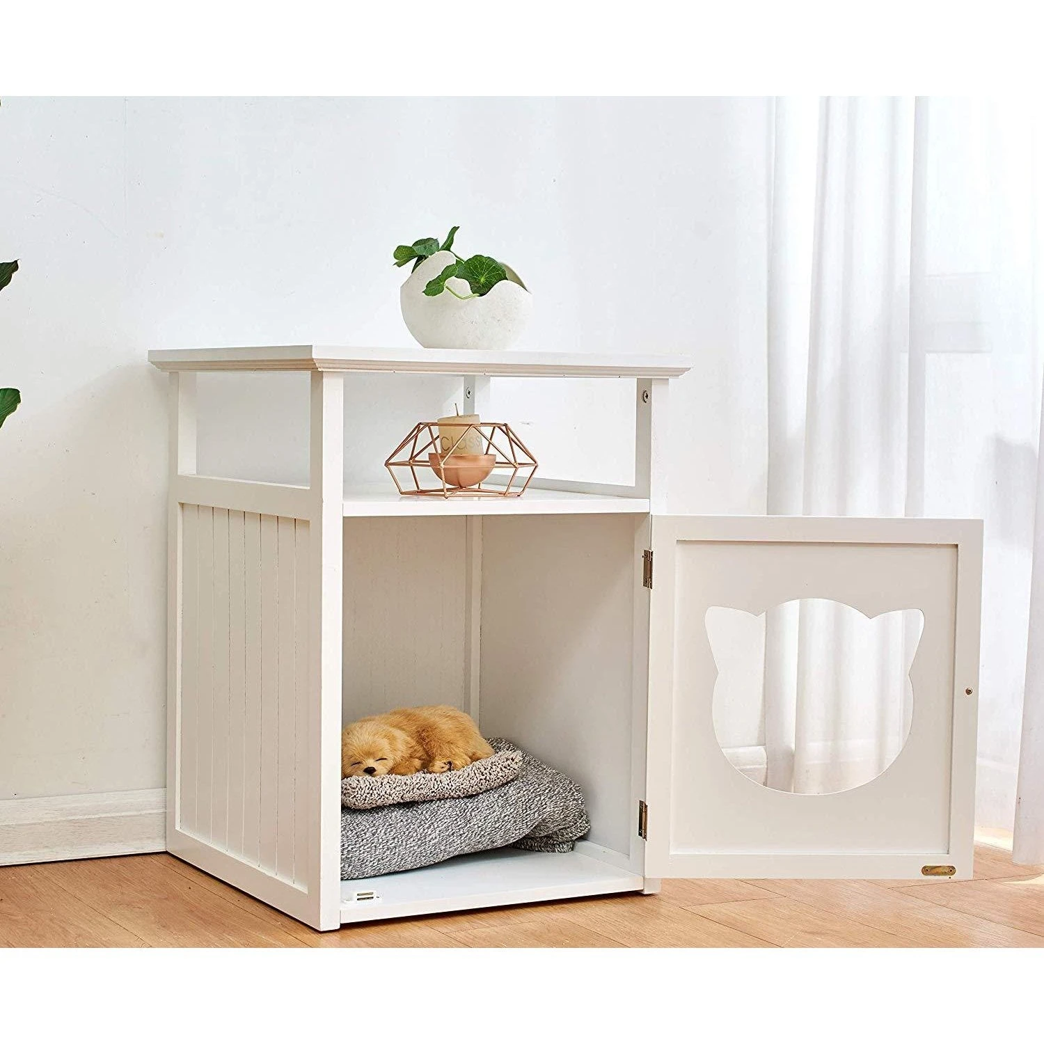 Bastet Wooden Cat Cave Bedside Cabinet Litter Box Cat House Nightstand White 4 Bastet Wooden Cat Cave Bedside Cabinet Litter Box Cat House Nightstand White - Image 4