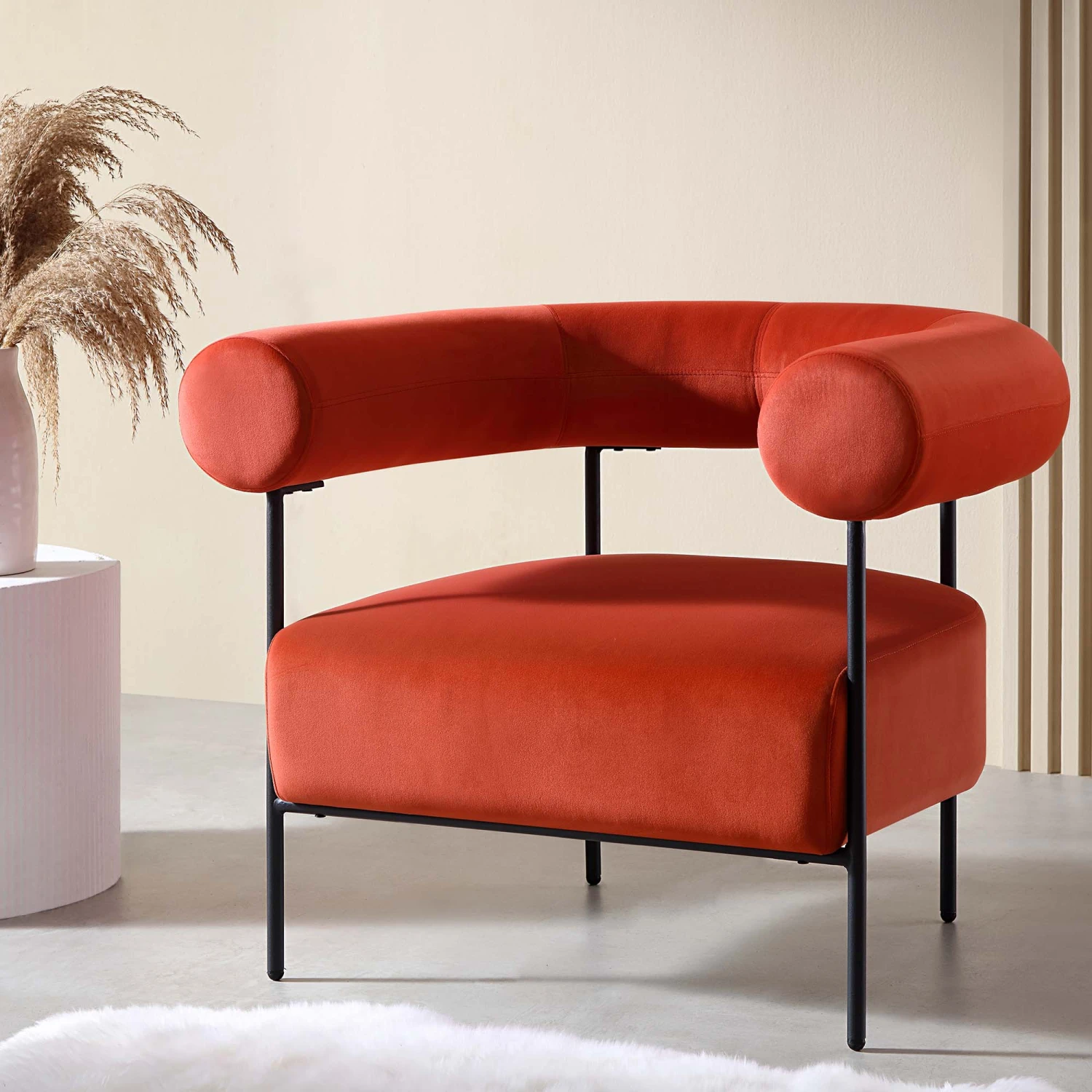 Fulbourn Rust Ochre Velvet Armchair 1 Fulbourn Rust Ochre Velvet Armchair