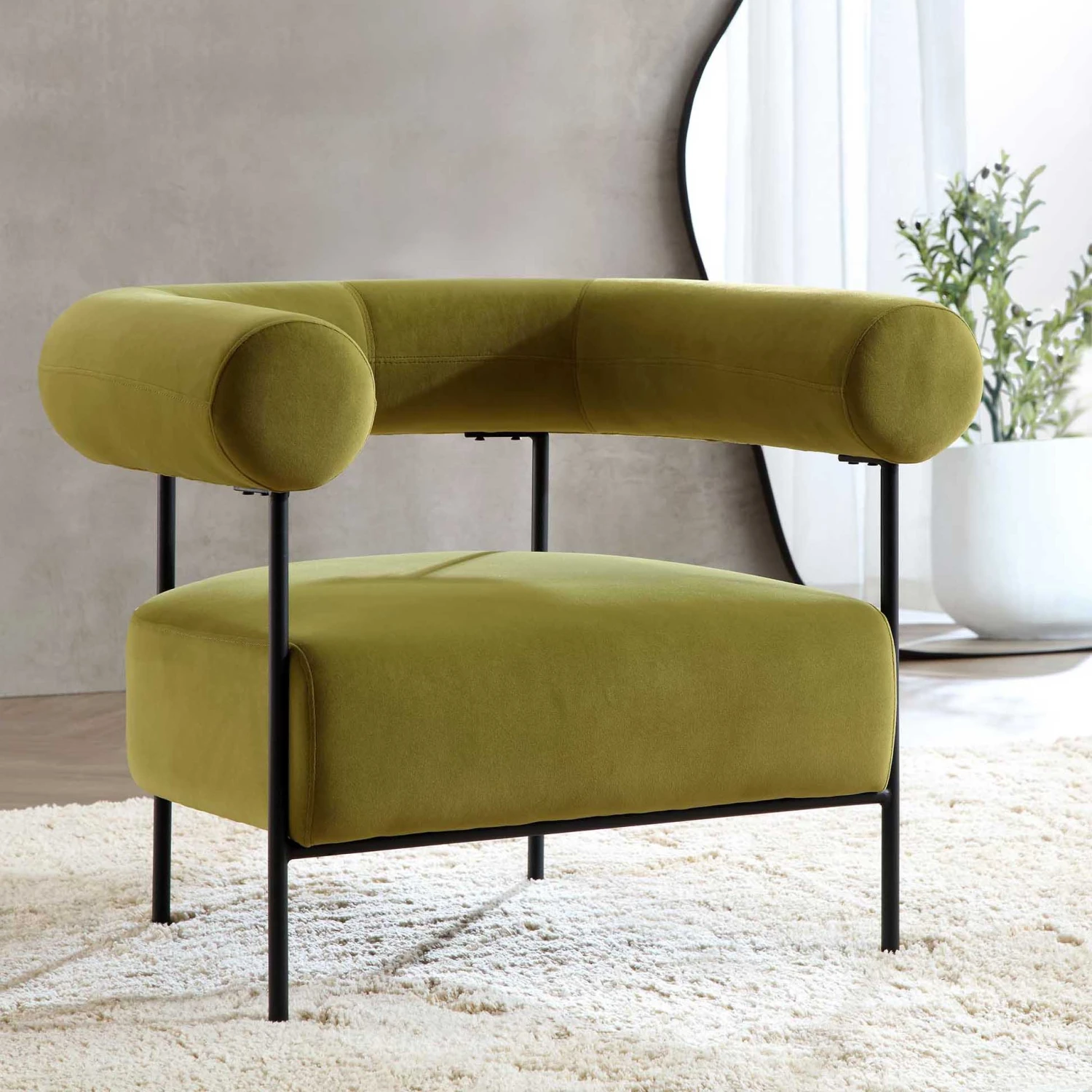 Fulbourn Olive Green Velvet Armchair 1 Fulbourn Olive Green Velvet Armchair