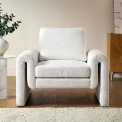 Hampstead White Boucle Curved Armchair -Daals Store ACH 2161 WHITE BOUCLE scene1