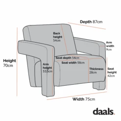 Brompton Sculptural Armchair, White Boucle -Daals Store ACH 2173 CHART 1