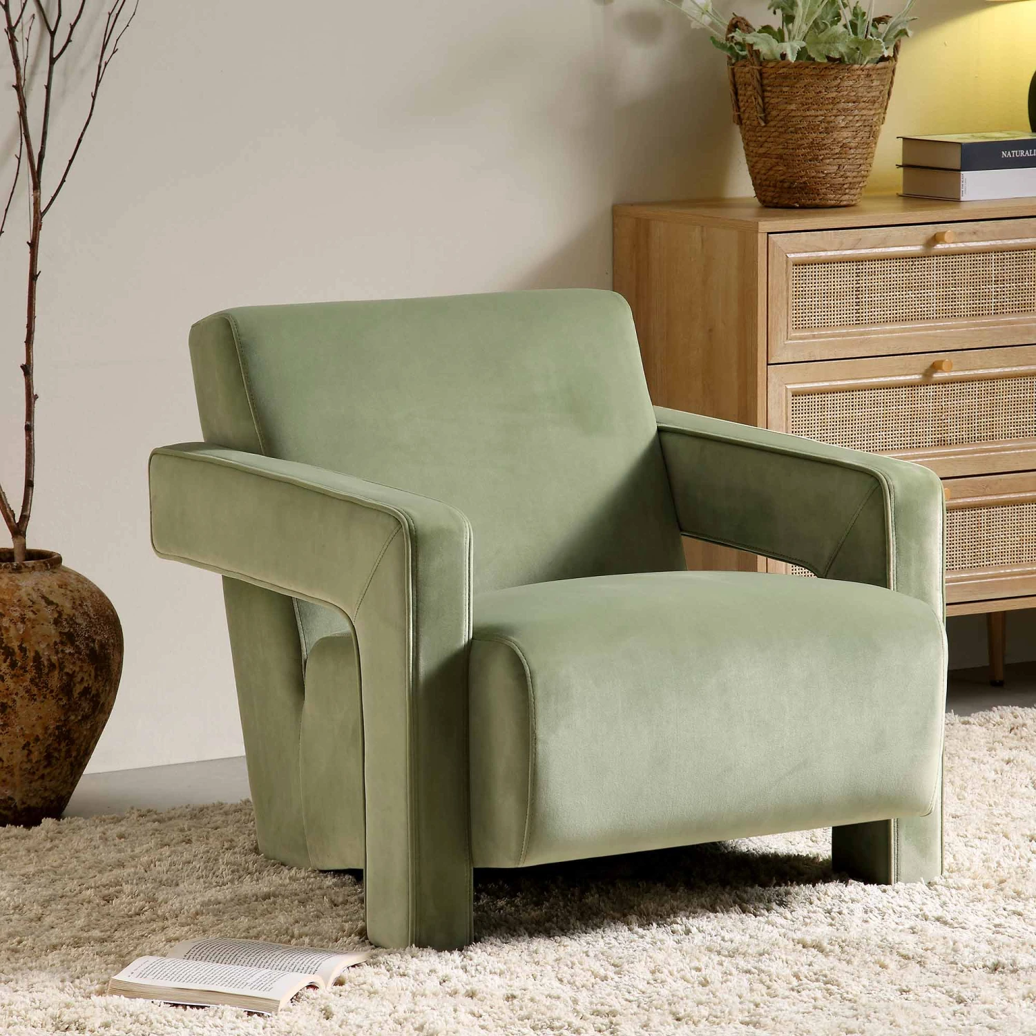 Brompton Sculptural Armchair, Lichen Velvet 1 Brompton Sculptural Armchair, Lichen Velvet