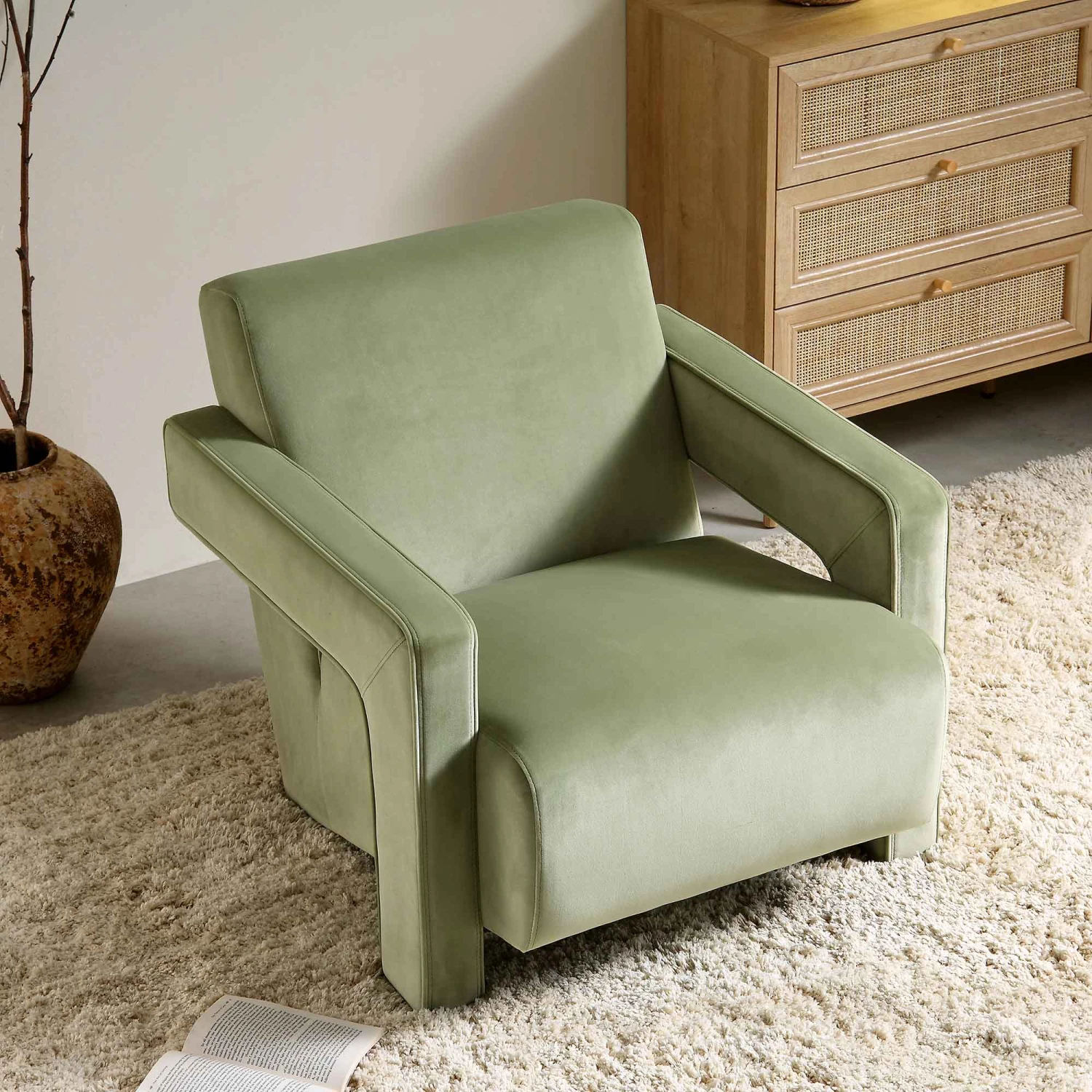 Brompton Sculptural Armchair, Lichen Velvet 3 Brompton Sculptural Armchair, Lichen Velvet - Image 3