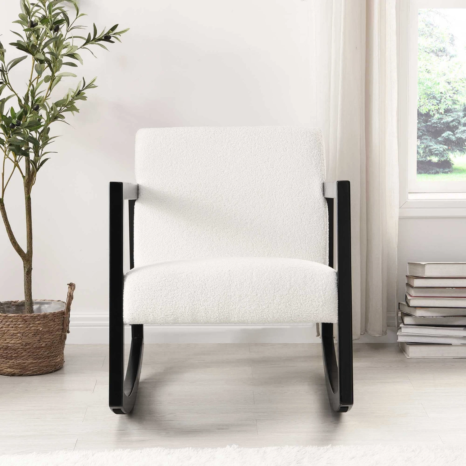 Fyne Ecru Boucle Rocking Armchair, Black Frame 2 Fyne Ecru Boucle Rocking Armchair, Black Frame - Image 2