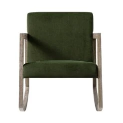 Fyne Moss Green Velvet Rocking Weathered Oak Armchair