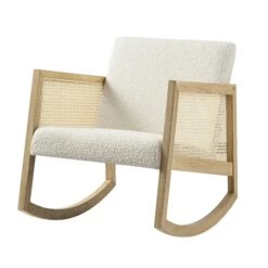 Fyne Ecru Boucle Rocking Natural Oak Armchair With Rattan Armrests 20 Fyne Ecru Boucle Rocking Natural Oak Armchair With Rattan Armrests -Daals Store ACH 40 ECRU NAT WB1
