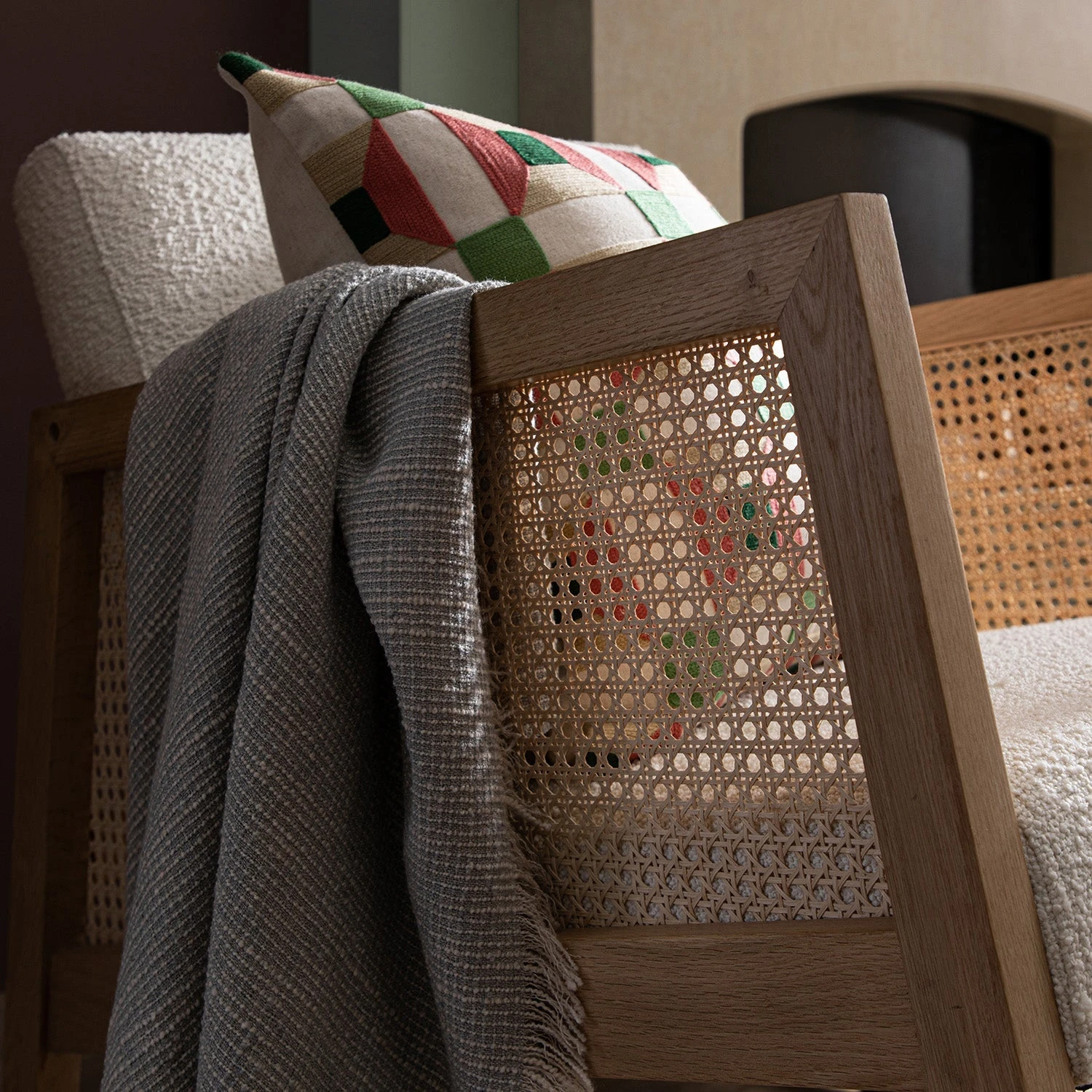 Fyne Ecru Boucle Rocking Natural Oak Armchair With Rattan Armrests 5 Fyne Ecru Boucle Rocking Natural Oak Armchair With Rattan Armrests - Image 5