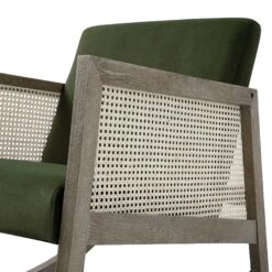 Fyne Moss Green Velvet Rocking Weathered Oak Armchair With Rattan Armrests 13 Fyne Moss Green Velvet Rocking Weathered Oak Armchair With Rattan Armrests -Daals Store ACH 40 MOSSVEL WTH detail1