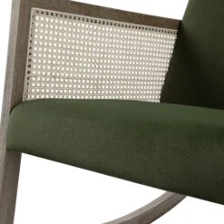 Fyne Moss Green Velvet Rocking Weathered Oak Armchair With Rattan Armrests 15 Fyne Moss Green Velvet Rocking Weathered Oak Armchair With Rattan Armrests -Daals Store ACH 40 MOSSVEL WTH detail3