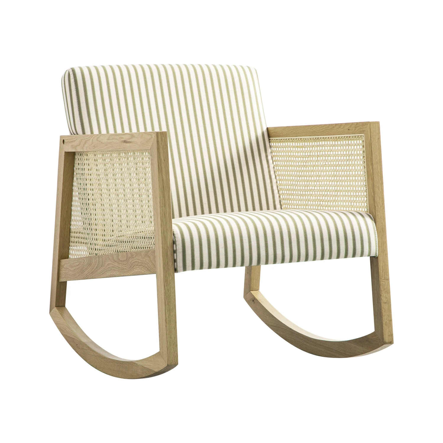Fyne Sage Striped Linen Blend Natural Oak Armchair With Rattan Armrests 7 Fyne Sage Striped Linen Blend Natural Oak Armchair With Rattan Armrests - Image 7