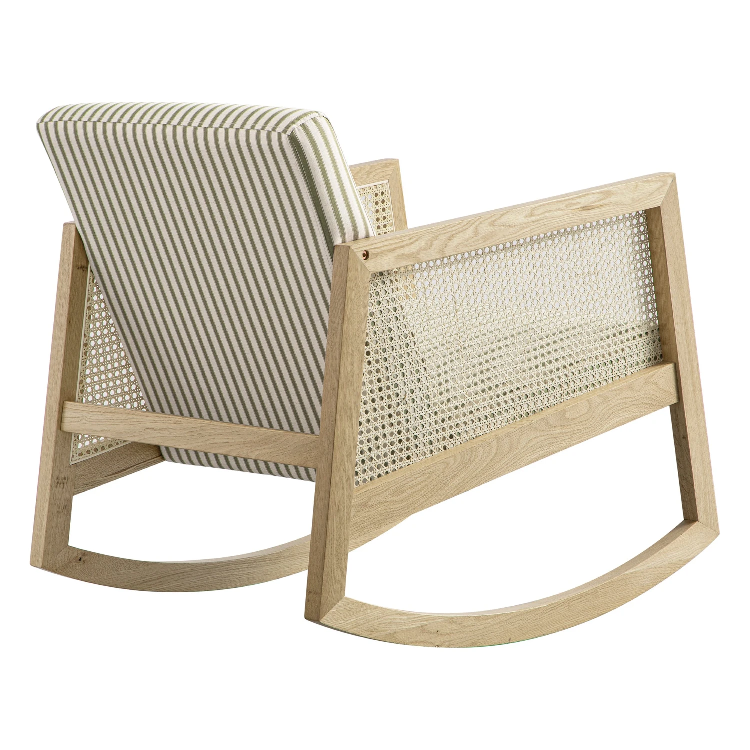 Fyne Sage Striped Linen Blend Natural Oak Armchair With Rattan Armrests 10 Fyne Sage Striped Linen Blend Natural Oak Armchair With Rattan Armrests - Image 10