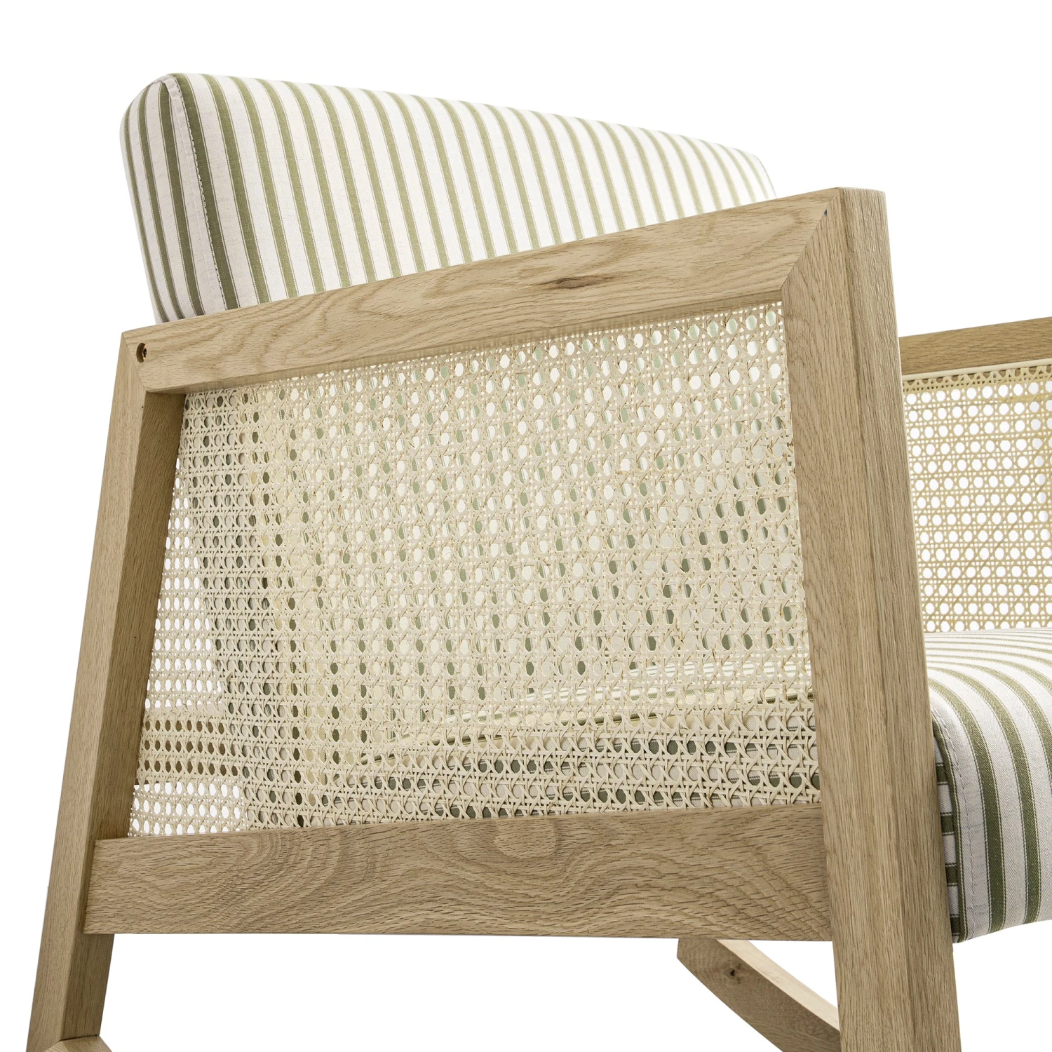 Fyne Sage Striped Linen Blend Natural Oak Armchair With Rattan Armrests 13 Fyne Sage Striped Linen Blend Natural Oak Armchair With Rattan Armrests - Image 13