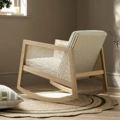 Fyne Sage Striped Linen Blend Natural Oak Armchair With Rattan Armrests 18 Fyne Sage Striped Linen Blend Natural Oak Armchair With Rattan Armrests -Daals Store ACH 40 SAGESTRIPE NAT scene2