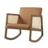 Fyne Tan Faux Leather Rocking Light Walnut Armchair With Rattan Armrests