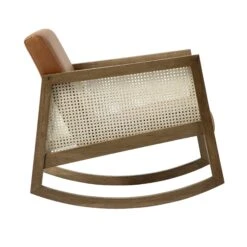 Fyne Tan Faux Leather Rocking Light Walnut Armchair With Rattan Armrests 11 Fyne Tan Faux Leather Rocking Light Walnut Armchair With Rattan Armrests -Daals Store ACH 40 TANFLX LIGHTWALNUT WB3