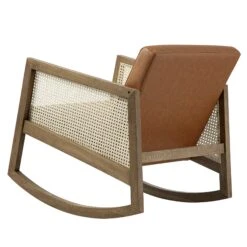 Fyne Tan Faux Leather Rocking Light Walnut Armchair With Rattan Armrests 12 Fyne Tan Faux Leather Rocking Light Walnut Armchair With Rattan Armrests -Daals Store ACH 40 TANFLX LIGHTWALNUT WB4