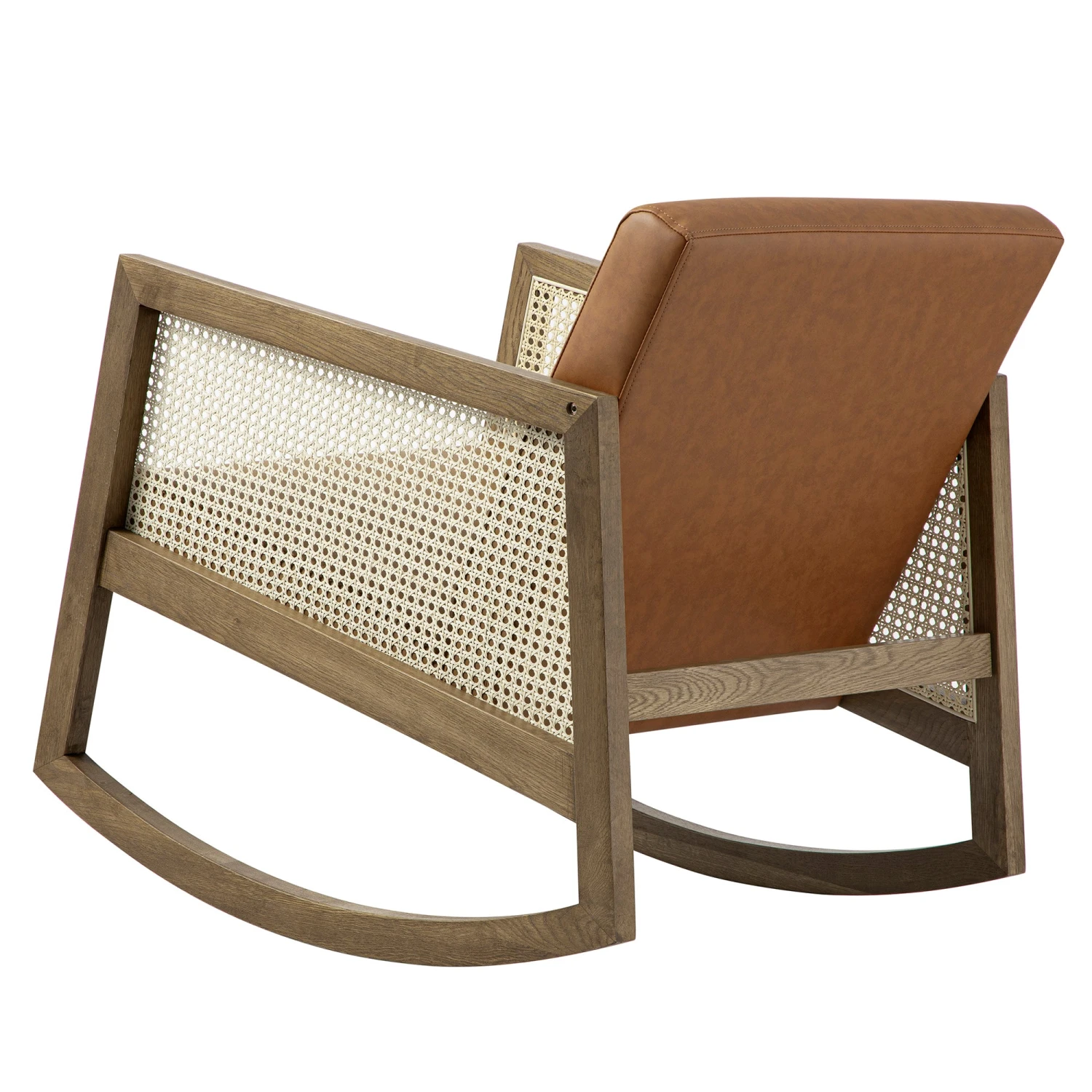 Fyne Tan Faux Leather Rocking Light Walnut Armchair With Rattan Armrests 5 Fyne Tan Faux Leather Rocking Light Walnut Armchair With Rattan Armrests - Image 5