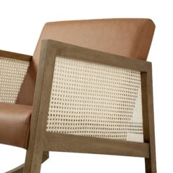 Fyne Tan Faux Leather Rocking Light Walnut Armchair With Rattan Armrests 13 Fyne Tan Faux Leather Rocking Light Walnut Armchair With Rattan Armrests -Daals Store ACH 40 TANFLX LIGHTWALNUT detail1