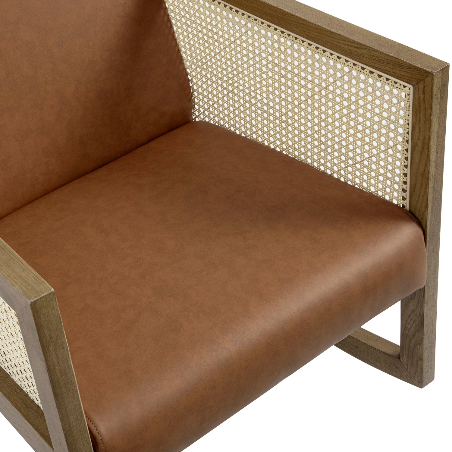 Fyne Tan Faux Leather Rocking Light Walnut Armchair With Rattan Armrests 7 Fyne Tan Faux Leather Rocking Light Walnut Armchair With Rattan Armrests - Image 7