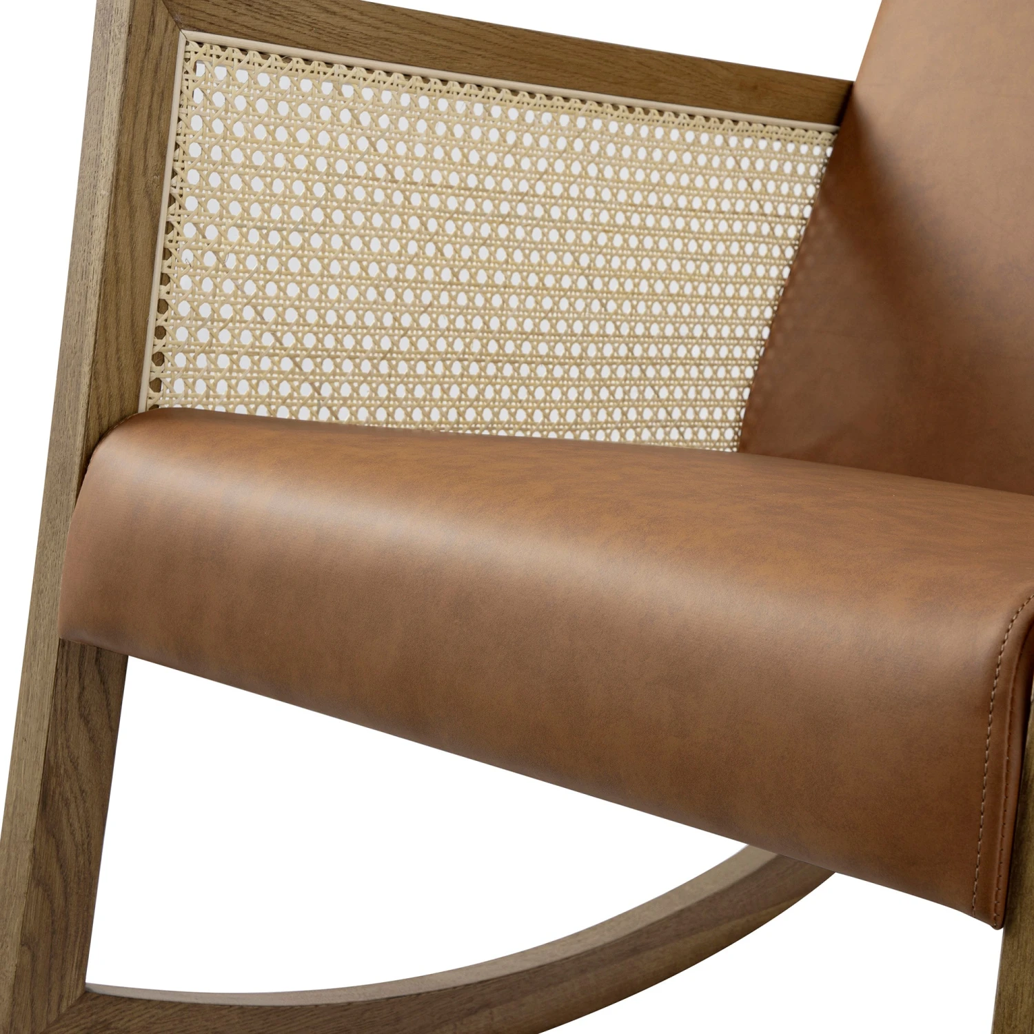 Fyne Tan Faux Leather Rocking Light Walnut Armchair With Rattan Armrests 8 Fyne Tan Faux Leather Rocking Light Walnut Armchair With Rattan Armrests - Image 8
