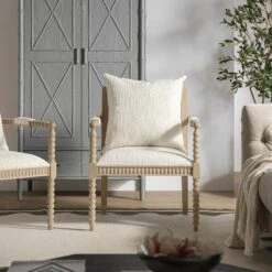 Hemingford Beige Textured Fabric Bobbin Washed Oak Armchair
