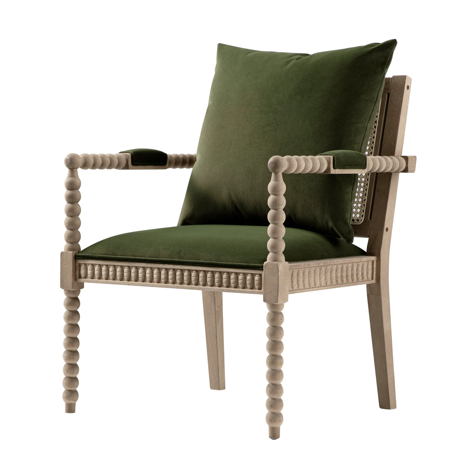 Hemingford Moss Green Velvet Bobbin Washed Oak Armchair 1 Hemingford Moss Green Velvet Bobbin Washed Oak Armchair