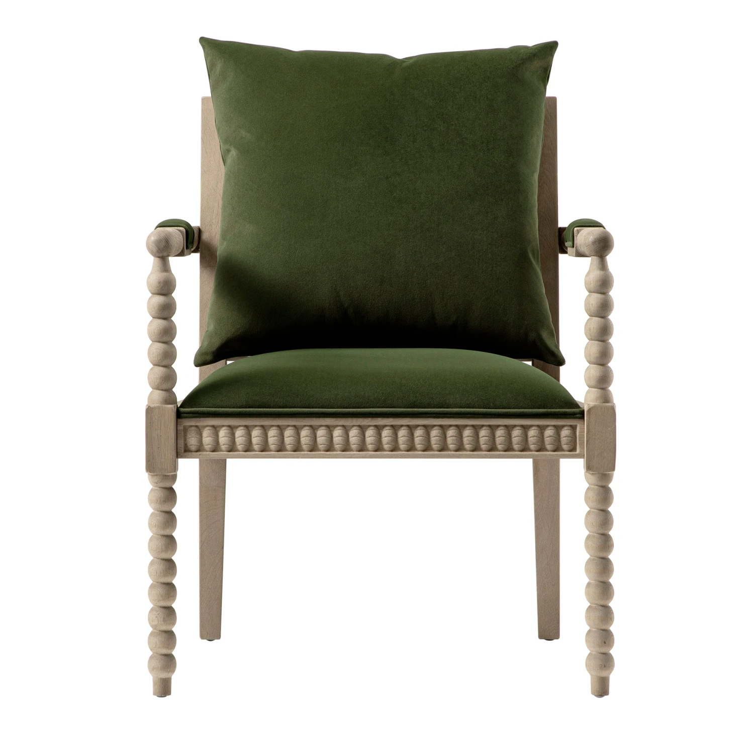 Hemingford Moss Green Velvet Bobbin Washed Oak Armchair 2 Hemingford Moss Green Velvet Bobbin Washed Oak Armchair - Image 2