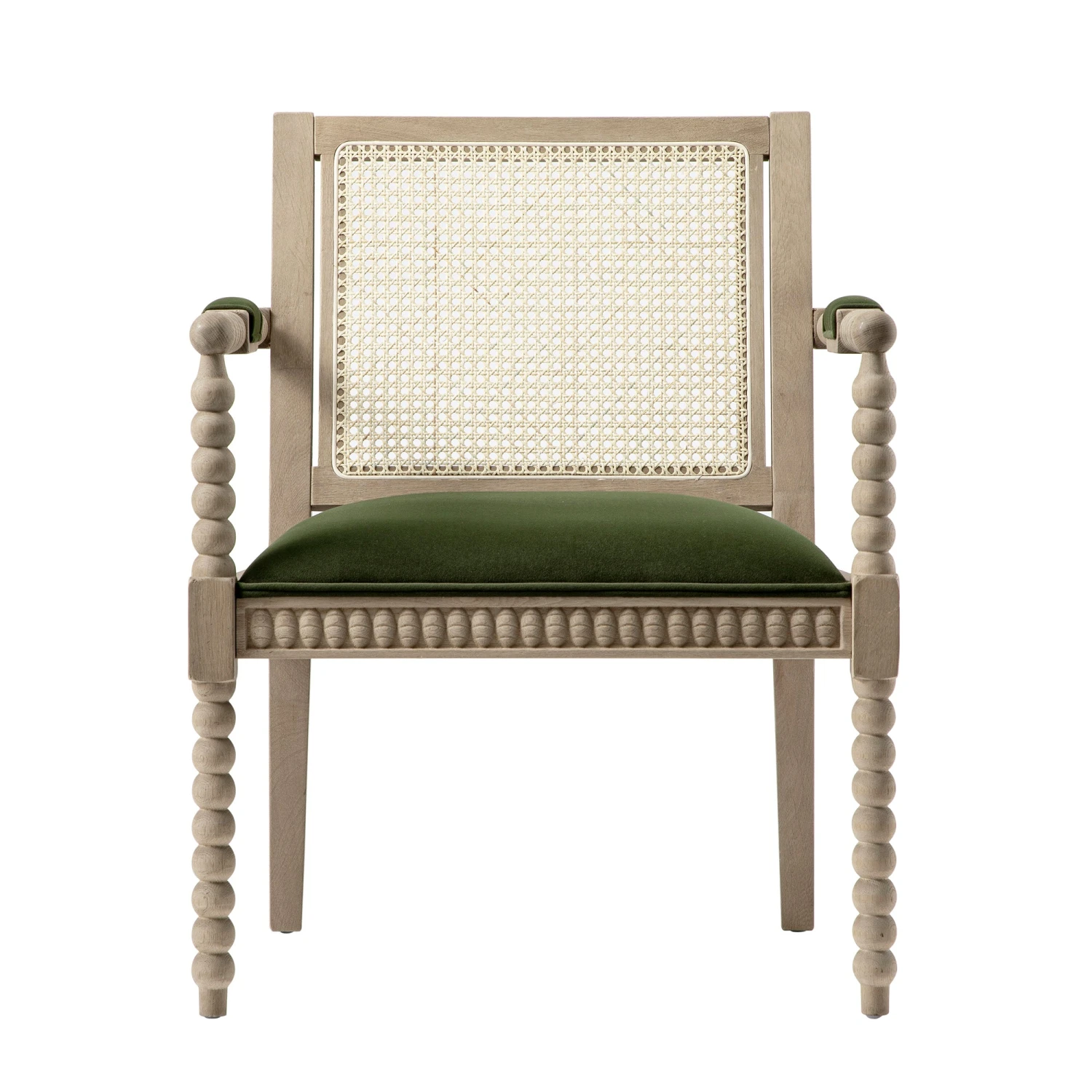 Hemingford Moss Green Velvet Bobbin Washed Oak Armchair 4 Hemingford Moss Green Velvet Bobbin Washed Oak Armchair - Image 4