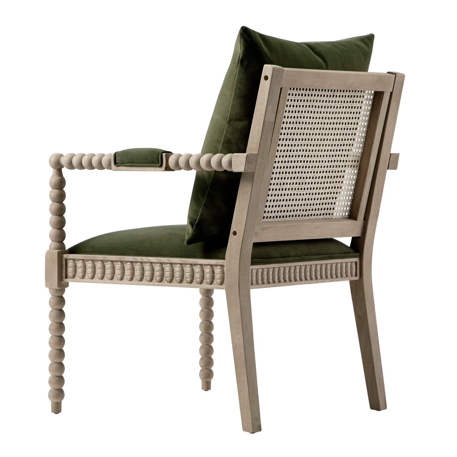 Hemingford Moss Green Velvet Bobbin Washed Oak Armchair 6 Hemingford Moss Green Velvet Bobbin Washed Oak Armchair - Image 6
