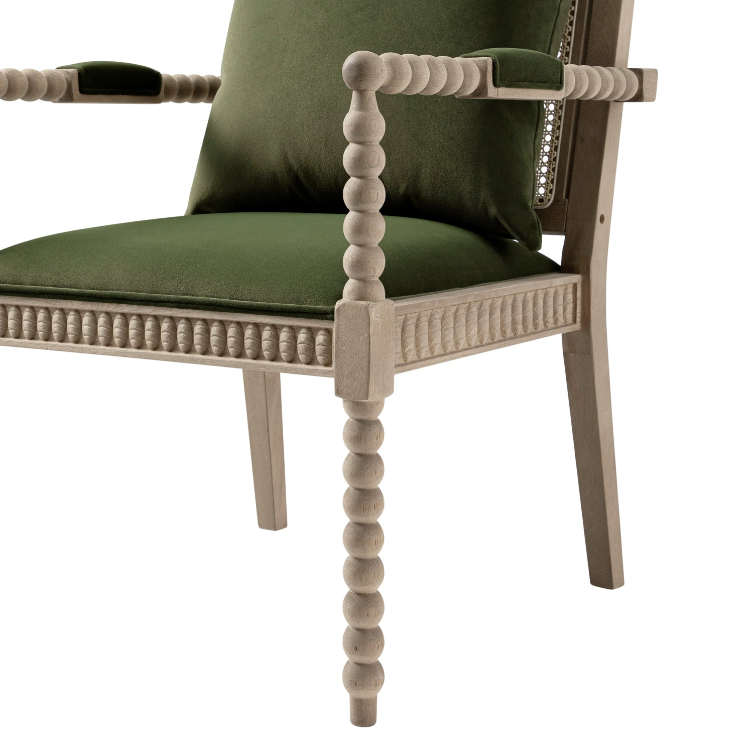 Hemingford Moss Green Velvet Bobbin Washed Oak Armchair 8 Hemingford Moss Green Velvet Bobbin Washed Oak Armchair - Image 8