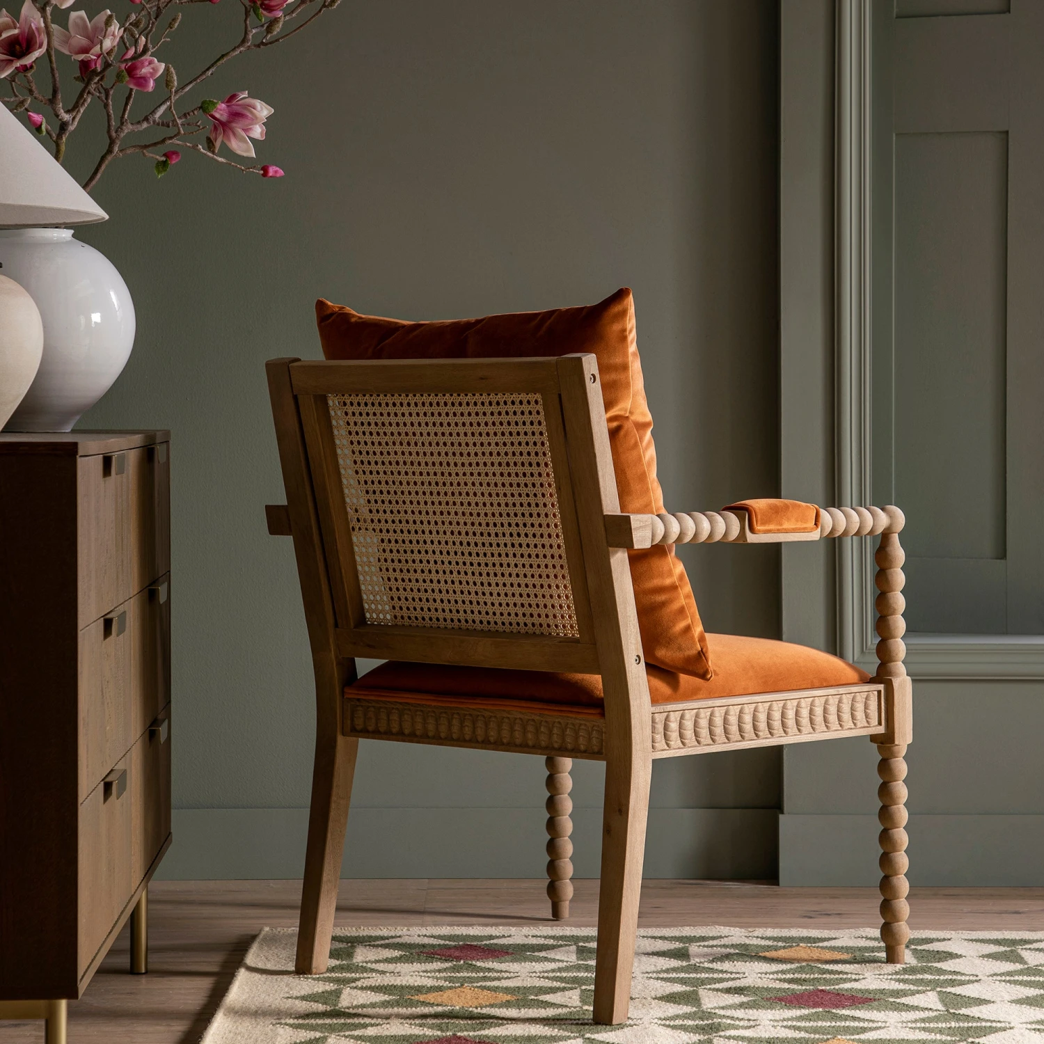 Hemingford Rust Velvet Bobbin Washed Oak Armchair 3 Hemingford Rust Velvet Bobbin Washed Oak Armchair - Image 3