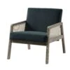 Fyne Aegean Blue Velvet Weathered Oak Frame Rattan Armchair