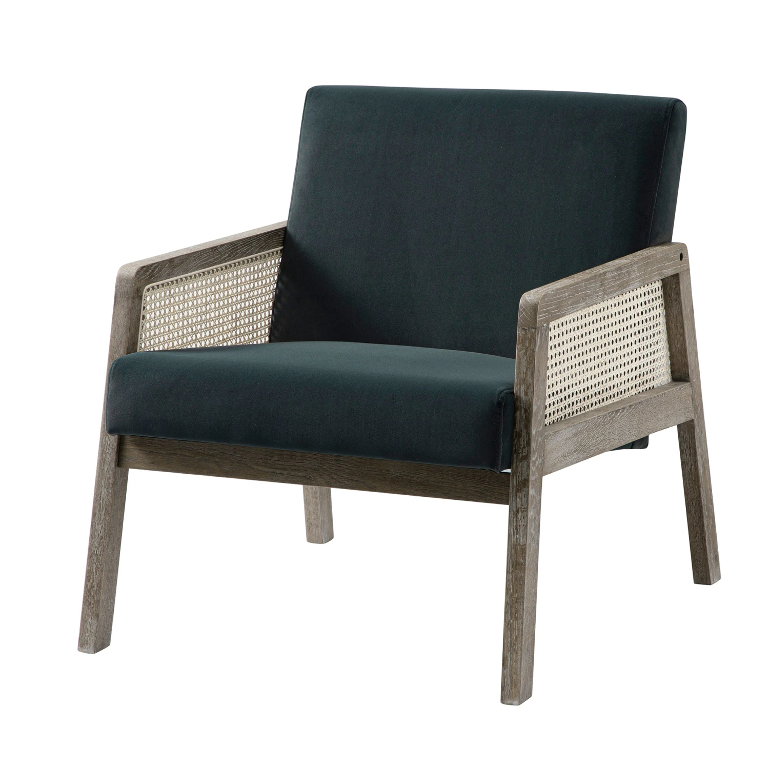 Fyne Aegean Blue Velvet Weathered Oak Frame Rattan Armchair 1 Fyne Aegean Blue Velvet Weathered Oak Frame Rattan Armchair