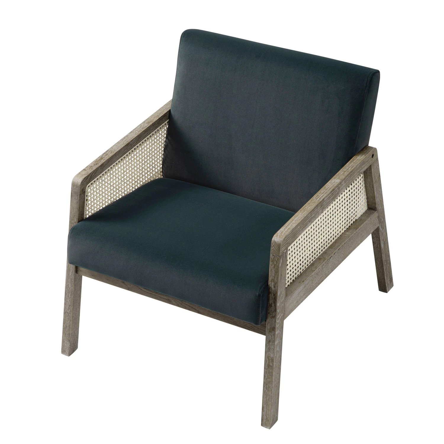 Fyne Aegean Blue Velvet Weathered Oak Frame Rattan Armchair 4 Fyne Aegean Blue Velvet Weathered Oak Frame Rattan Armchair - Image 4