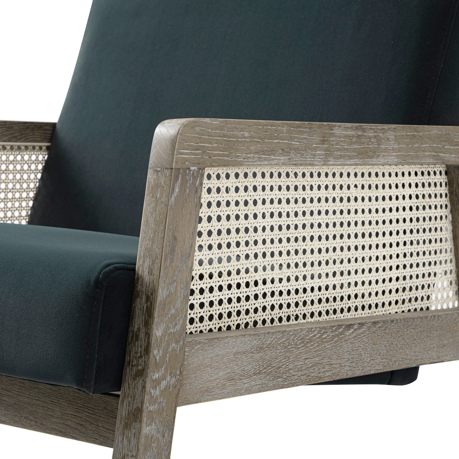 Fyne Aegean Blue Velvet Weathered Oak Frame Rattan Armchair 7 Fyne Aegean Blue Velvet Weathered Oak Frame Rattan Armchair - Image 7