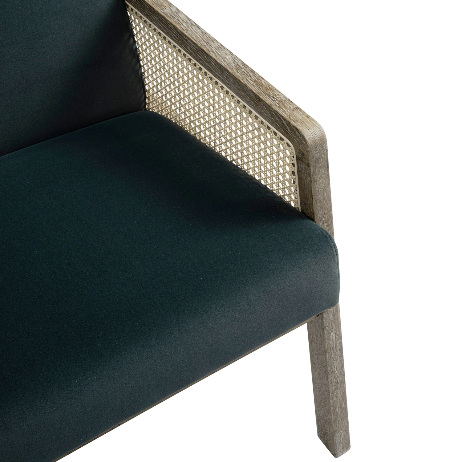 Fyne Aegean Blue Velvet Weathered Oak Frame Rattan Armchair 8 Fyne Aegean Blue Velvet Weathered Oak Frame Rattan Armchair - Image 8