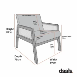 Fyne Moss Green Velvet Light Walnut Frame Rattan Armchair 11 Fyne Moss Green Velvet Light Walnut Frame Rattan Armchair -Daals Store ACH 608 CHART