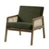 Fyne Moss Green Velvet Light Walnut Frame Rattan Armchair