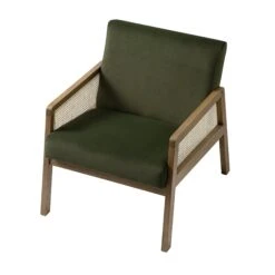 Fyne Moss Green Velvet Light Walnut Frame Rattan Armchair 12 Fyne Moss Green Velvet Light Walnut Frame Rattan Armchair -Daals Store ACH 608 MOSSVEL LIGHTWALNUT WB3