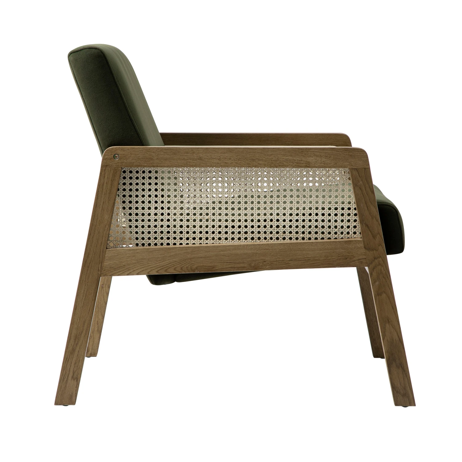 Fyne Moss Green Velvet Light Walnut Frame Rattan Armchair 5 Fyne Moss Green Velvet Light Walnut Frame Rattan Armchair - Image 5