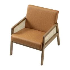 Fyne Tan Faux Leather Light Walnut Frame Rattan Armchair 24 Fyne Tan Faux Leather Light Walnut Frame Rattan Armchair -Daals Store ACH 608 TANFLX LIGHTWALNUT WB3