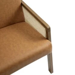 Fyne Tan Faux Leather Light Walnut Frame Rattan Armchair 28 Fyne Tan Faux Leather Light Walnut Frame Rattan Armchair -Daals Store ACH 608 TANFLX LIGHTWALNUT detail2