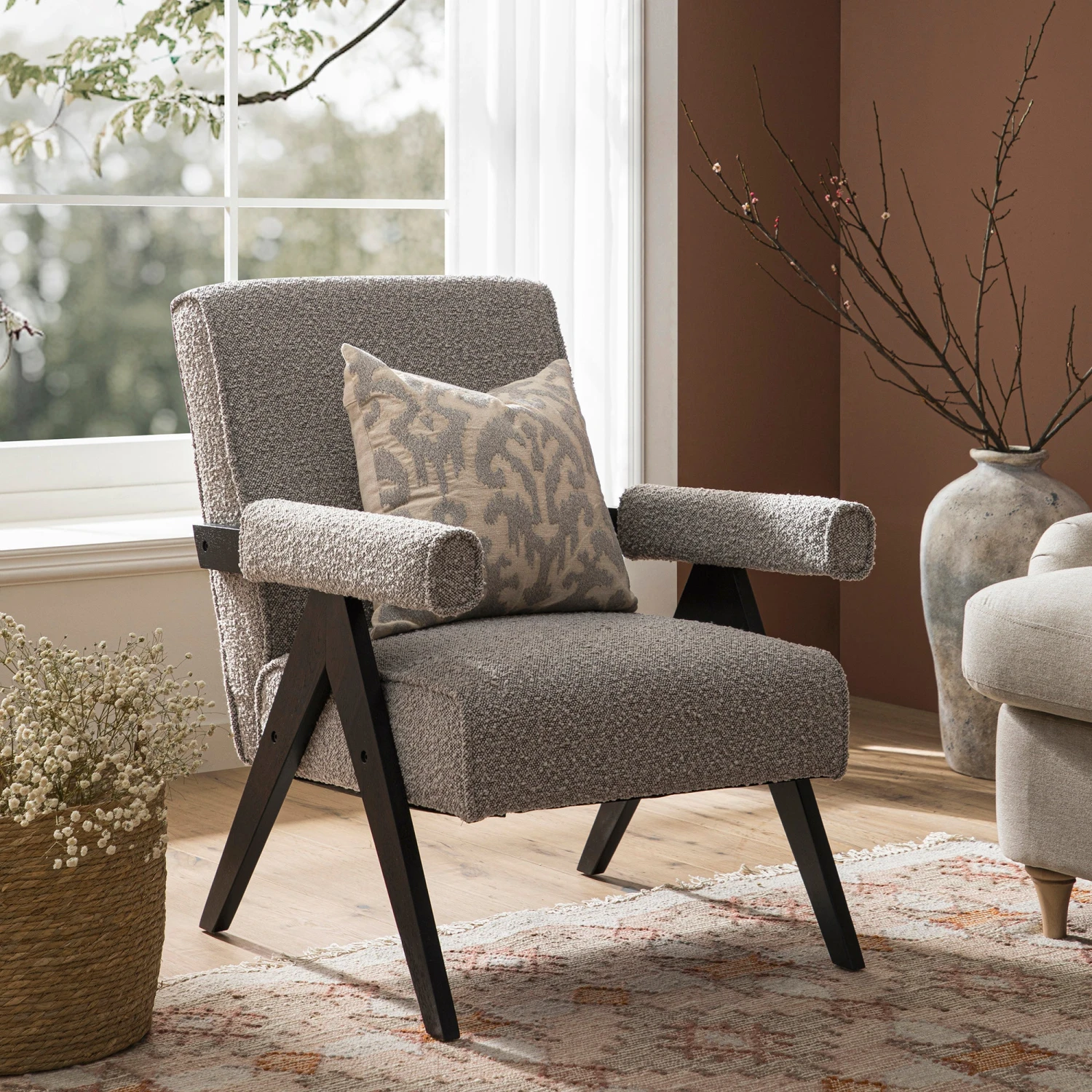 Chinnor Taupe Boucle Black Oak Frame Accent Chair 1 Chinnor Taupe Boucle Black Oak Frame Accent Chair