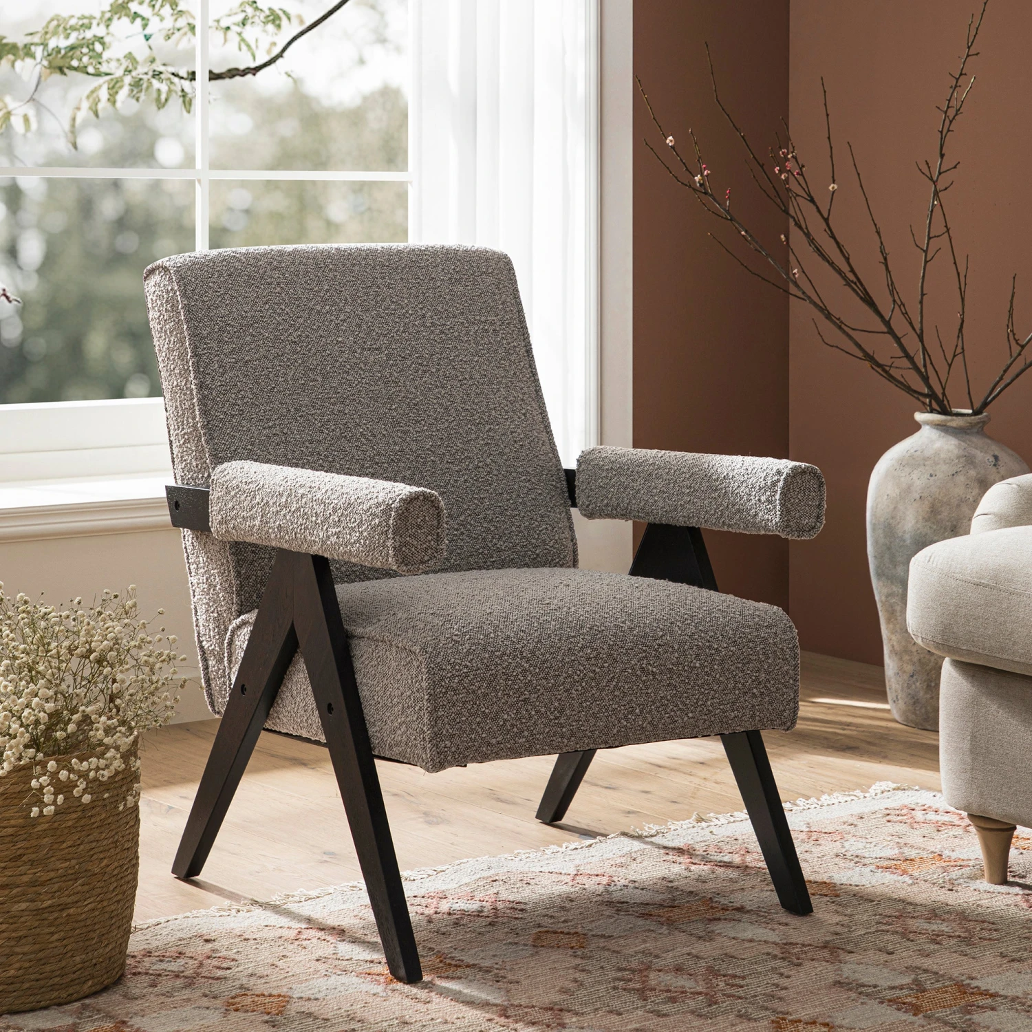 Chinnor Taupe Boucle Black Oak Frame Accent Chair 2 Chinnor Taupe Boucle Black Oak Frame Accent Chair - Image 2