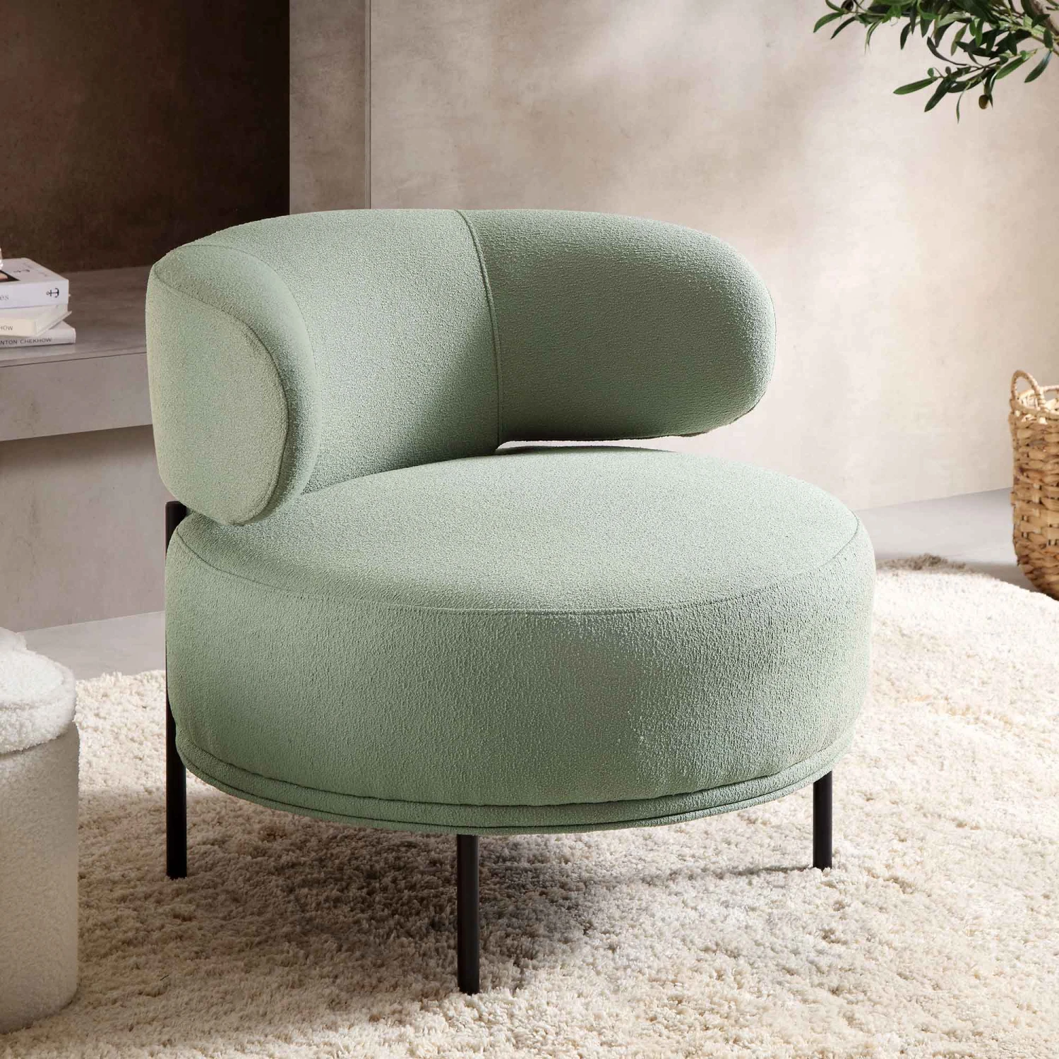 Penn Sage Green Boucle Wing Back Accent Chair 1 Penn Sage Green Boucle Wing Back Accent Chair
