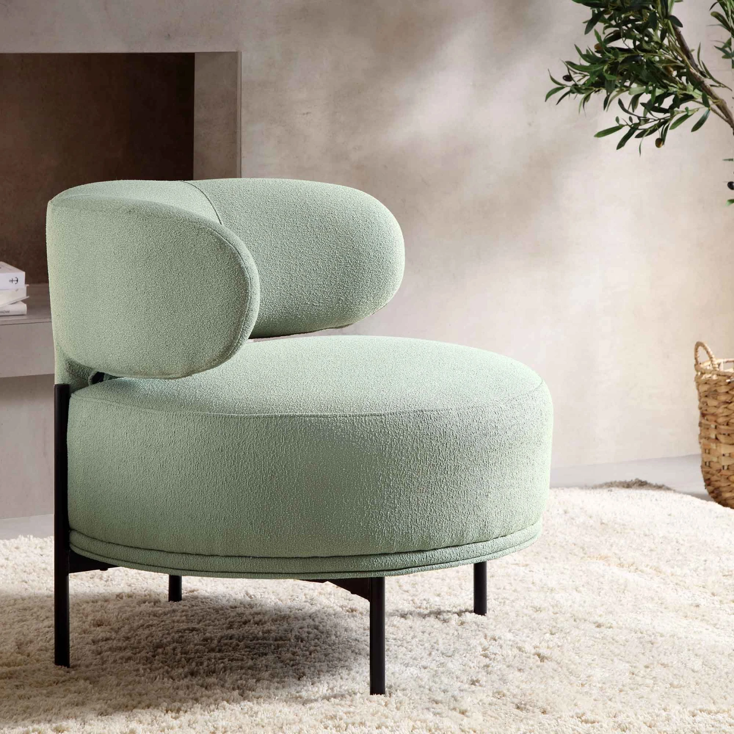 Penn Sage Green Boucle Wing Back Accent Chair 3 Penn Sage Green Boucle Wing Back Accent Chair - Image 3