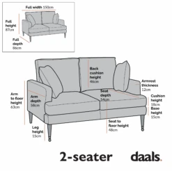 Brigette 2-Seater Mint Soft Brushed Sofa With Antique Brass Castor Legs -Daals Store AYSF 010 2ST CHART