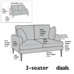 Brigette 3-Seater Olive Green Velvet Sofa With Antique Brass Castor Legs -Daals Store AYSF 010 3ST CHART 3